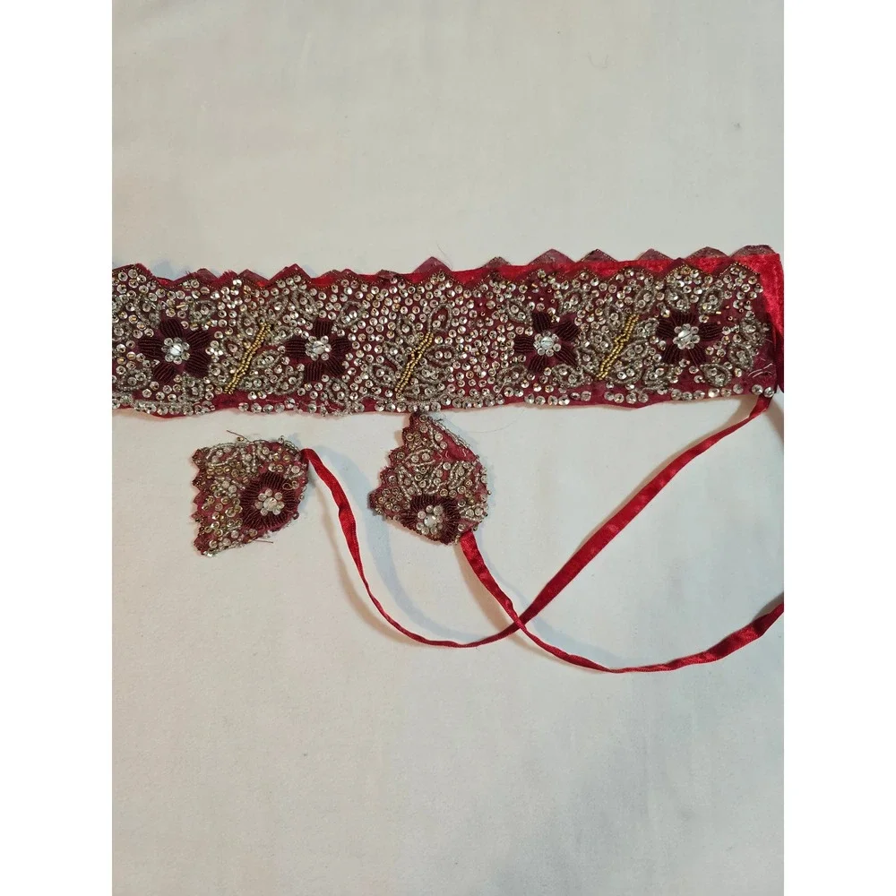 BABA CLOTHING LA Embellished Red Belt Waistband‎ ties handmade New
